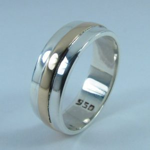 Argolla de matrimonio plata 950 con oro 18k (lámina) cinta al centro